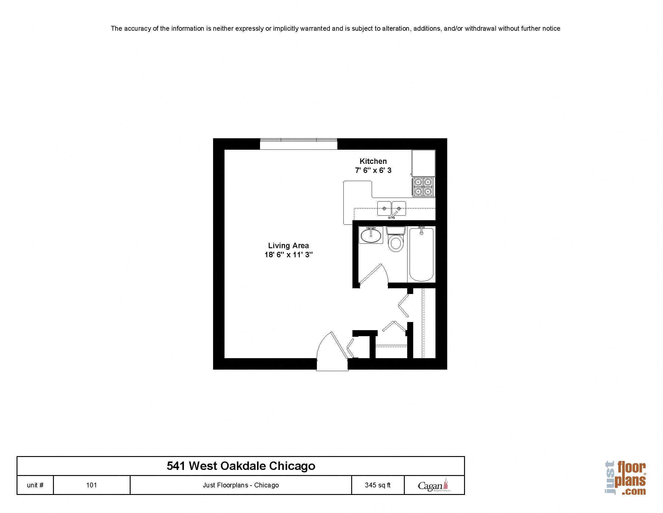 Floor plan for studio, 1 bath, 425 sqft